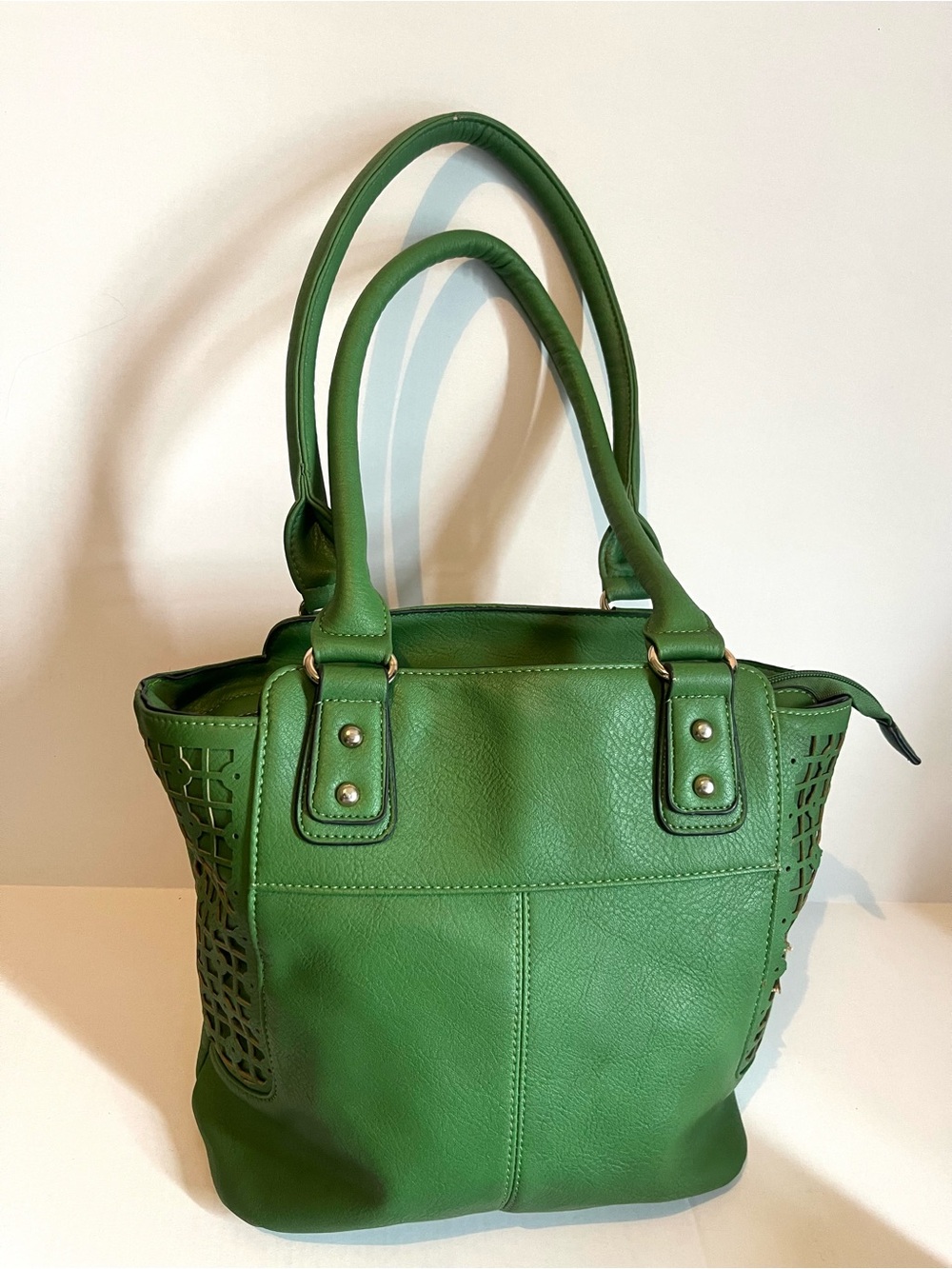 B.lush Green Laser-Cut Side Tote Bag for Women